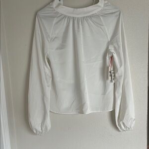 Nordstrom White Bishop Sleeve Blouse with Buttoned Style